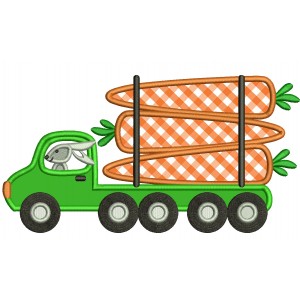 Bunny Driving a Truck With Carrots Easter Applique Machine Embroidery Design Digitized Pattern