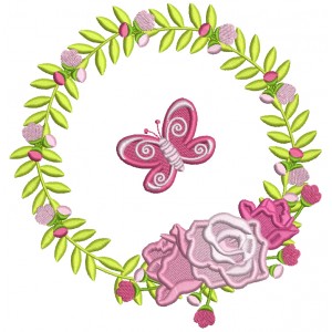 Butterfly Wreath With Flowers Filled Machine Embroidery Design Digitized Patterny 