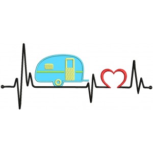 Camper Heartbeat Love Applique Machine Embroidery Design Digitized Pattern