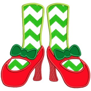 Christmas Girl Shoes With a Bow Applique Machine Embroidery Design Digitized Pattern