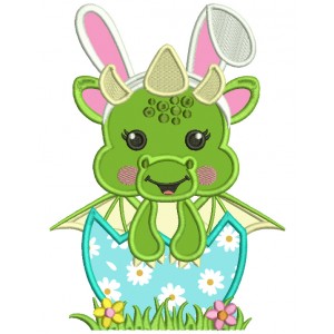 Cute Baby Dragon Sitting Inside Easter Egg Applique Machine Embroidery Design Digitized Pattern 