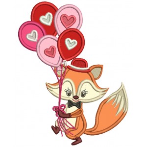 Cute Boy Fox With Balloons Valentine's Day Applique Machine Embroidery Design Digitized Pattern