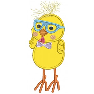 Cute Chick With a Big Bow Tie Applique Machine Embroidery Design Digitized Pattern