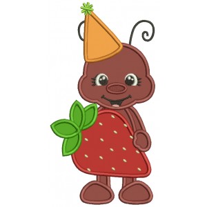 Cute Little Bug Holding Big Strawberry Applique Machine Embroidery Design Digitized Pattern