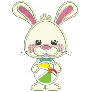 Cute Little Bunny With Beach Ball Applique Machine Embroidery Design Digitized Pattern
