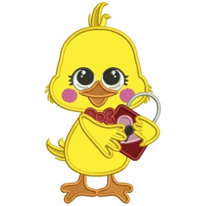 Cute Little Chick Holding Lock With Heart Valentine's Day Applique Machine Embroidery Design Digitized Pattern