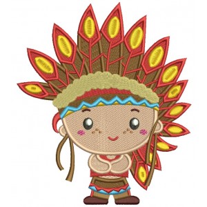Cute Little Indian Boy With Big Feathers Thanksgiving Filled Machine Embroidery Design Digitized Pattern