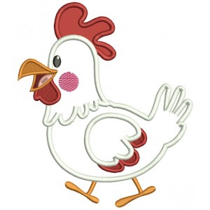 Cute Little White Rooster Applique Machine Embroidery Digitized Design Pattern