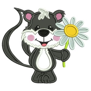 Cute Skunk Holding A Daisy Flower Applique Summer Machine Embroidery Design Digitized Pattern