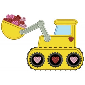 Excavator With Bucket Full Of Hearts Applique Machine Embroidery Design Digitized Pattern