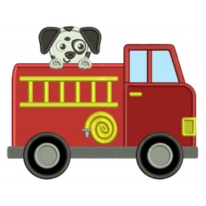 Firetruck And a Dog Applique Machine Embroidery Design Digitized Pattern