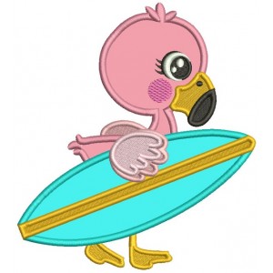 Flamingo With a Surfboard Applique Machine Embroidery Design Digitized Pattern