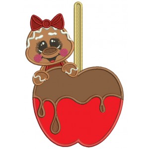 Gingerbread Girl Holding a Chocolate Covered Cherry Christmas Applique Machine Embroidery Design Digitized Pattern