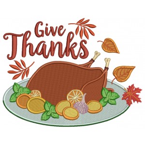 Give Thanks Turkey Fruits And Leaves Filled Machine Embroidery Design Digitized Pattern