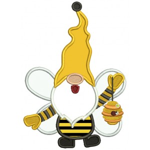 Gnome Bumble Bee Holding Beehive Applique Machine Embroidery Design Digitized Pattern