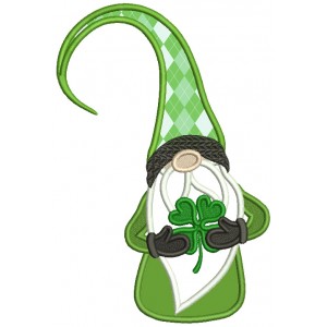 Gnome Holding Shamrock St.Patricks Day Applique Machine Embroidery Design Digitized Pattern