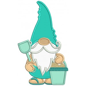 Gnome With a Bucket Full Of Sand Applique Machine Embroidery Design Digitized Pattern
