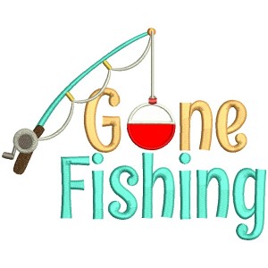 Gone Fishing Big Fishing Pole Applique Machine Embroidery Design Digitized Pattern