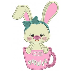 Good Morning Cute Little Bunny Applique Machine Embroidery Design Digitized Pattern