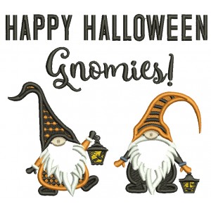 Happy Halloween Gnomes With Lanterns Applique Machine Embroidery Design Digitized Pattern