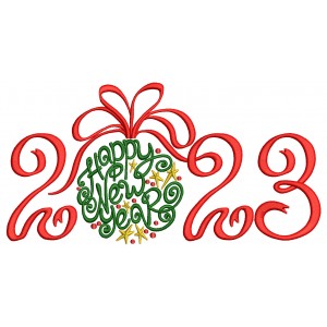 Happy New Year 2023 Ornate Filled Machine Embroidery Design Digitized Pattern