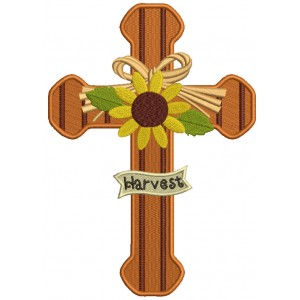 Harvest Cross With Sunflower Thanksgiving Filled Machine Embroidery Design Digitized Pattern