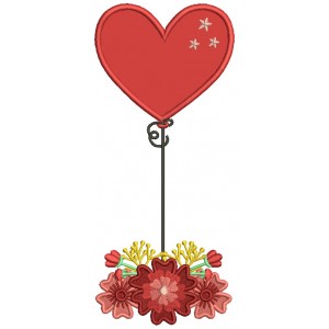 Heart Shape Balloons And Flowers Valentine's Day Applique Machine Embroidery Design Digitized Pattern