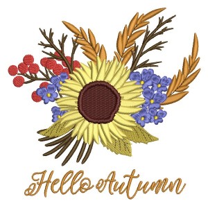 Hello Autumn Fall Flowers Filled Machine Embroidery Design Digitized Pattern