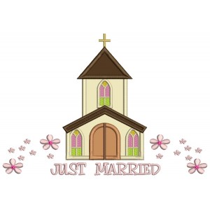 Just Married Church With Flowers Religious Applique Machine Embroidery Design Digitized Pattern