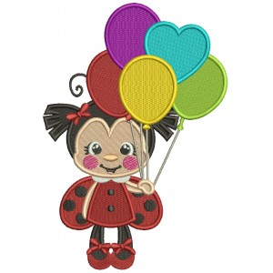 Ladybug Holding Balloons Filled Machine Embroidery Design Digitized Pattern
