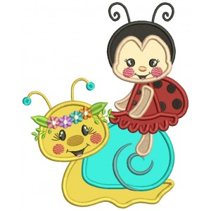 Ladybug Sitting On The Snail Applique Machine Embroidery Design Digitized Pattern