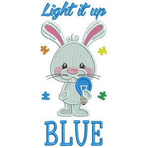 Light It Up Blue Bunny Autism Awareness Filled Machine Embroidery Design Digitized Pattern