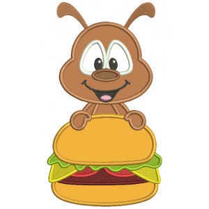 Little Ant Holding a Hamburger Applique Machine Embroidery Digitized Design Pattern