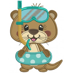 Little Baby Otter Wearing Swimming Mask Applique Machine Embroidery Design Digitized Pattern