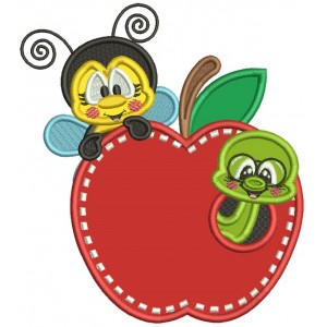 Little Bee and Bookworm Applique Machine Embroidery Design Digitized Pattern