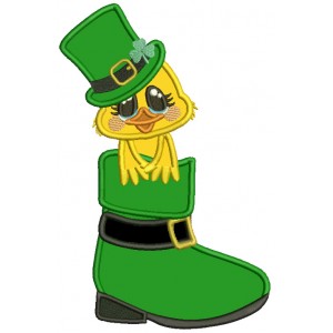Little Chick Sitting Inside a Big Boot Applique St. Patrick's Day Machine Embroidery Design Digitized Pattern