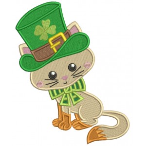Lucky Cat Wearing Big Hat St. Patricks Day Filled Machine Embroidery Design Digitized Pattern