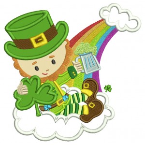 Lucky Leprechaun Holding Shamrock Irish St Patrick's Day Applique Machine Embroidery Design Digitized Pattern