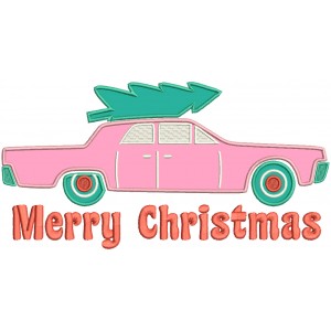 Merry Christmas Car And Tree Applique Machine Embroidery Design Digitized Pattern