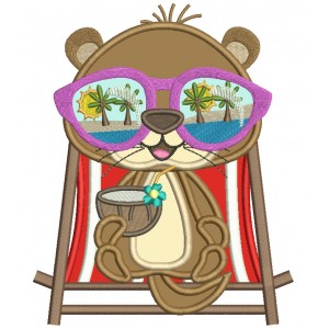 Otter Sitting On The Beach Chair Summer Applique Machine Embroidery Design Digitized Pattern