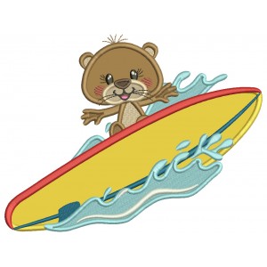 Otter Surfer On The Waves Applique Machine Embroidery Design Digitized Pattern