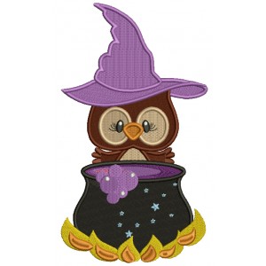 Owl Wizard With a Pot Filled Halloween Machine Embroidery Design Digitized Pattern