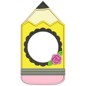 Pencil With a Flower Frame For Monogram Applique Machine Embroidery Design Digitized Pattern