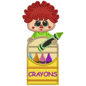Rag Doll Holding COlored Marker School Applique Machine Embroidery Design Digitized Pattern