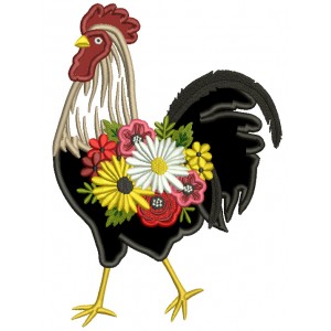 Rooster With Beautiful Flowers Applique Machine Embroidery Design Digitized Pattern