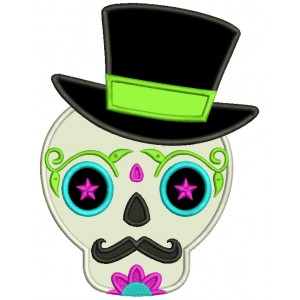 Skull WIth a Hat And Mustache Cinco de Mayo Applique Machine Embroidery Design Digitized Patterny 
