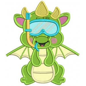 Snorkeling Baby Dino Applique Machine Embroidery Design Digitized Pattern