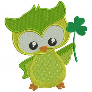 St Patrick's Day Owl Holding Shamrock Irish Filled Machine Embroidery Design Digitized Pattern