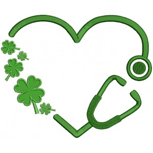 Stethoscope Nurse or a Doctor Shamrocks St. Patricks Day Applique Machine Embroidery Design Digitized Pattern