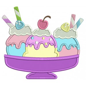 The Scoops Of Ice Cream With Cherry On Top Applique Machine Embroidery Design Digitized Pattern